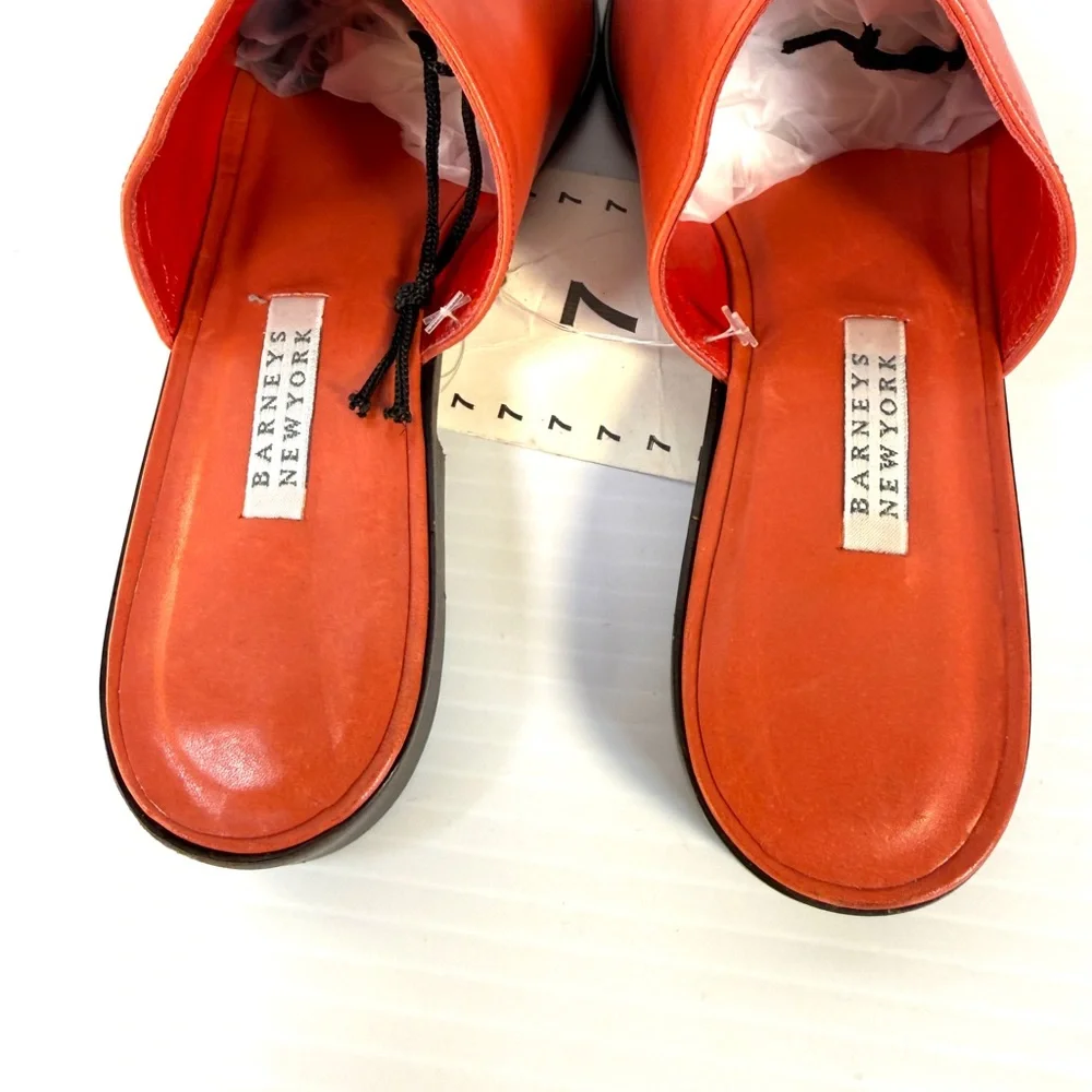 Barneys New York Red Leather Slide Mules - Picture 5 of 10